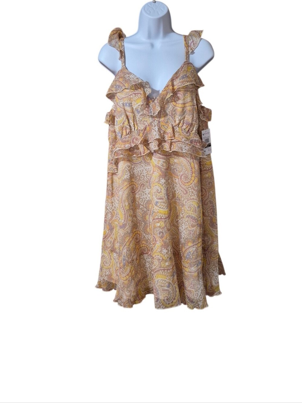 Jessica Simpson Ruffled Paisley Midi Dress in Yellow and Cream Plus Size NWT